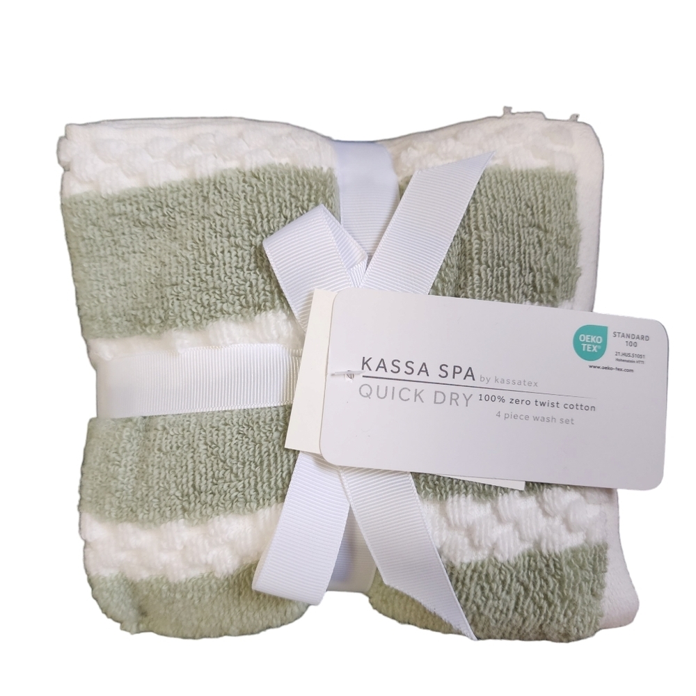 Kassatex Kassa Spa Striped Washcloths Set 100% Cotton